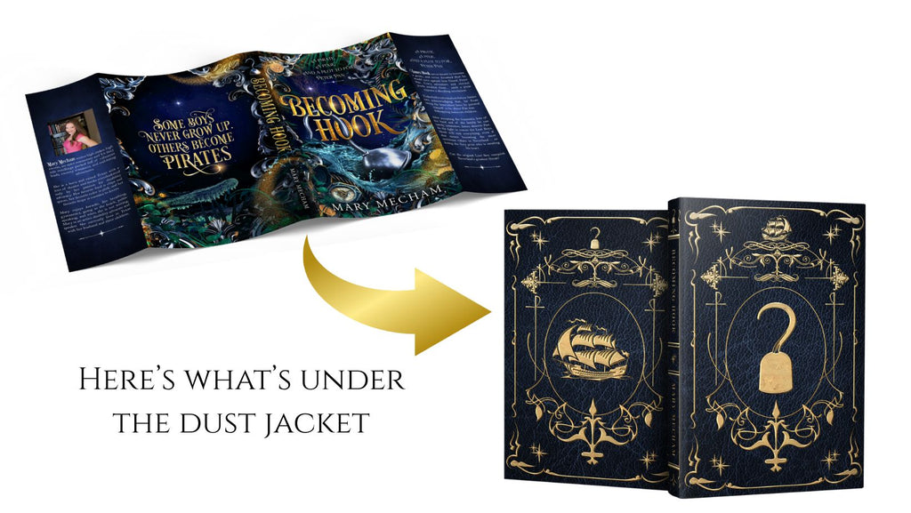 Decorative book with gold lettering and ship illustration, showing the dust jacket and back cover.