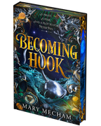 Book cover of 'Becoming Hook' by Mary Mecham with decorative elements and text.
