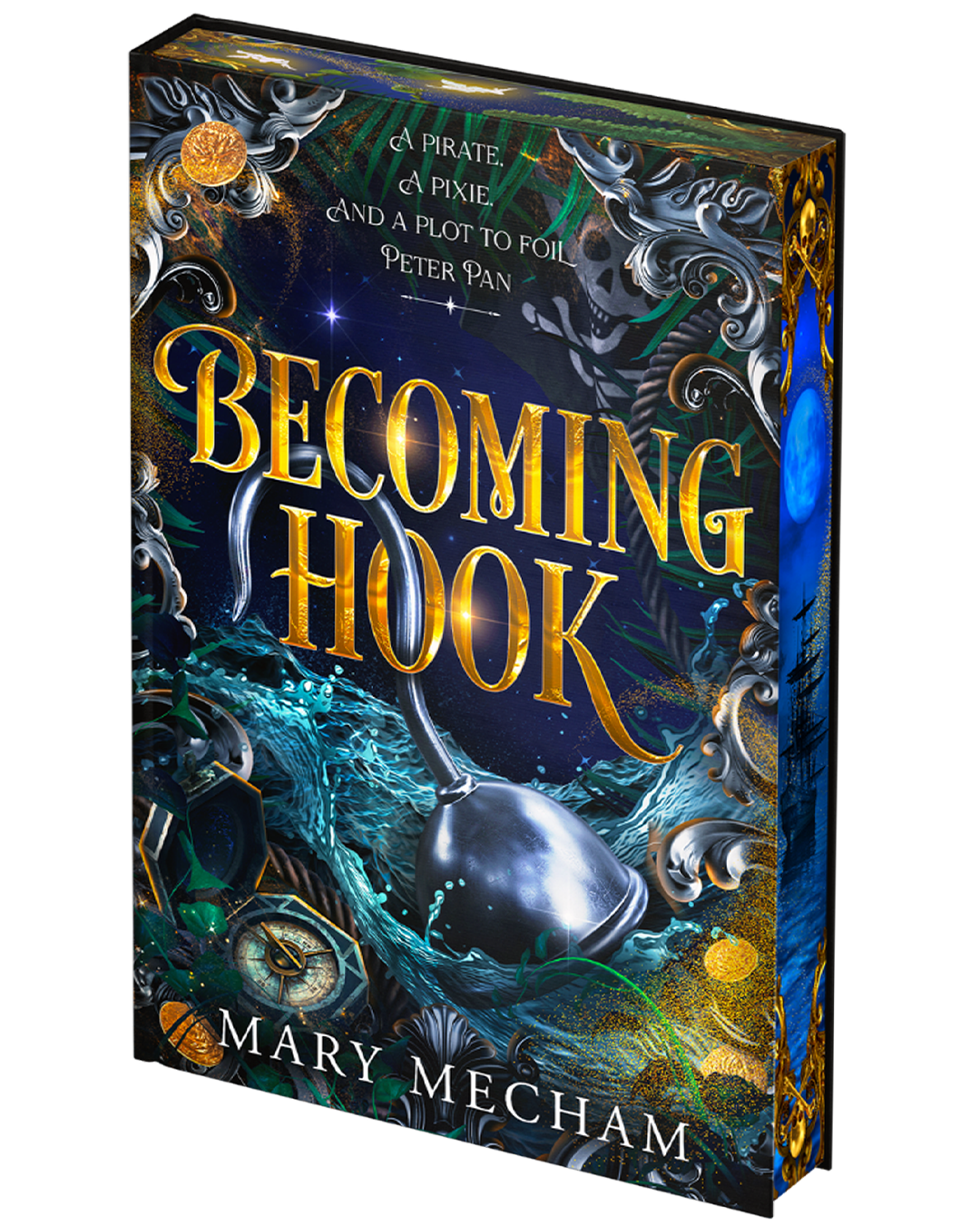 Book cover of 'Becoming Hook' by Mary Mecham with decorative elements and text.