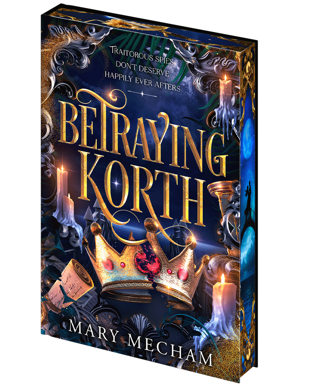 Book cover of 'Betraying Korth' by Mary Mecham with decorative elements and text.