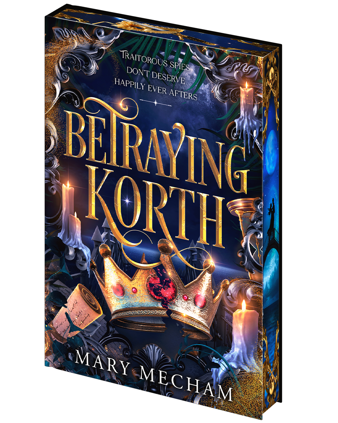 Book cover of 'Betraying Korth' by Mary Mecham with decorative elements and text.