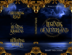 Book cover with gold text and decorative elements on a dark blue background
