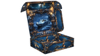 Decorative jewelry box with blue and gold design on a white background