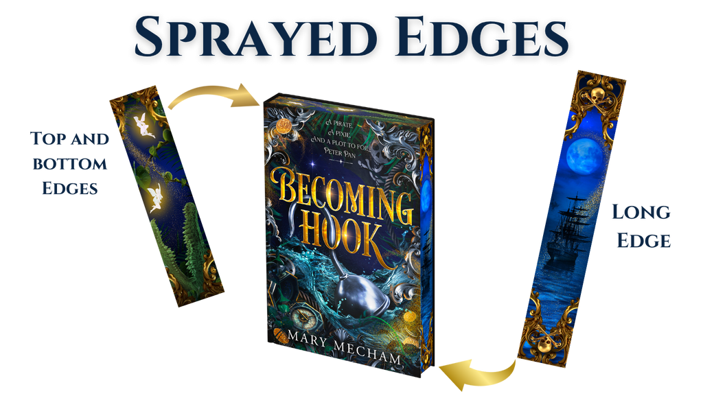 Book titled 'Becoming Hook' by Mary Mecham with spray edges displayed on a white background.