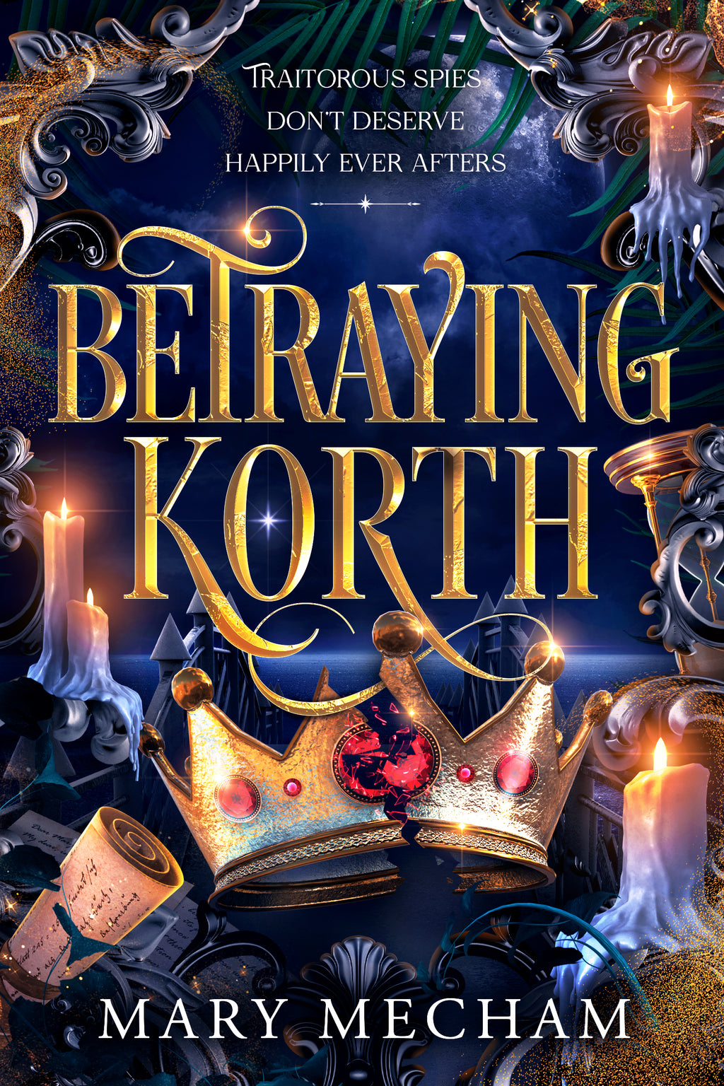 Book cover of 'Betraying Korth' with ornate text and royal elements.
