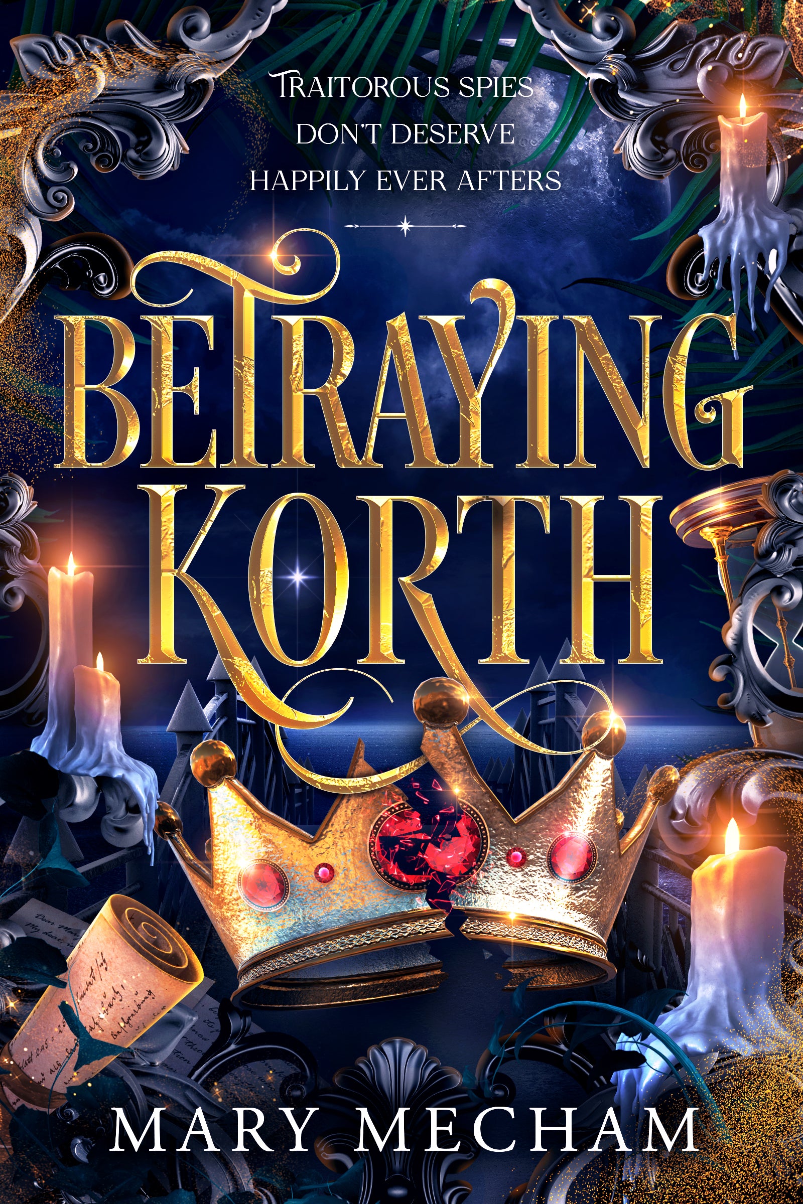 Book cover of 'Betraying Korth' with ornate text and royal elements.