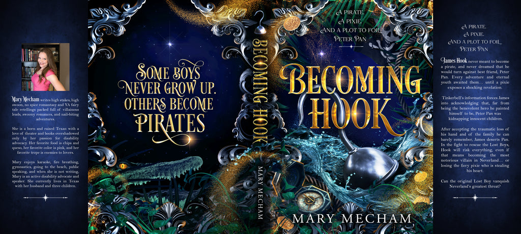 Book cover of 'Becoming Hook' by Mary Mecham with fantasy elements and text.