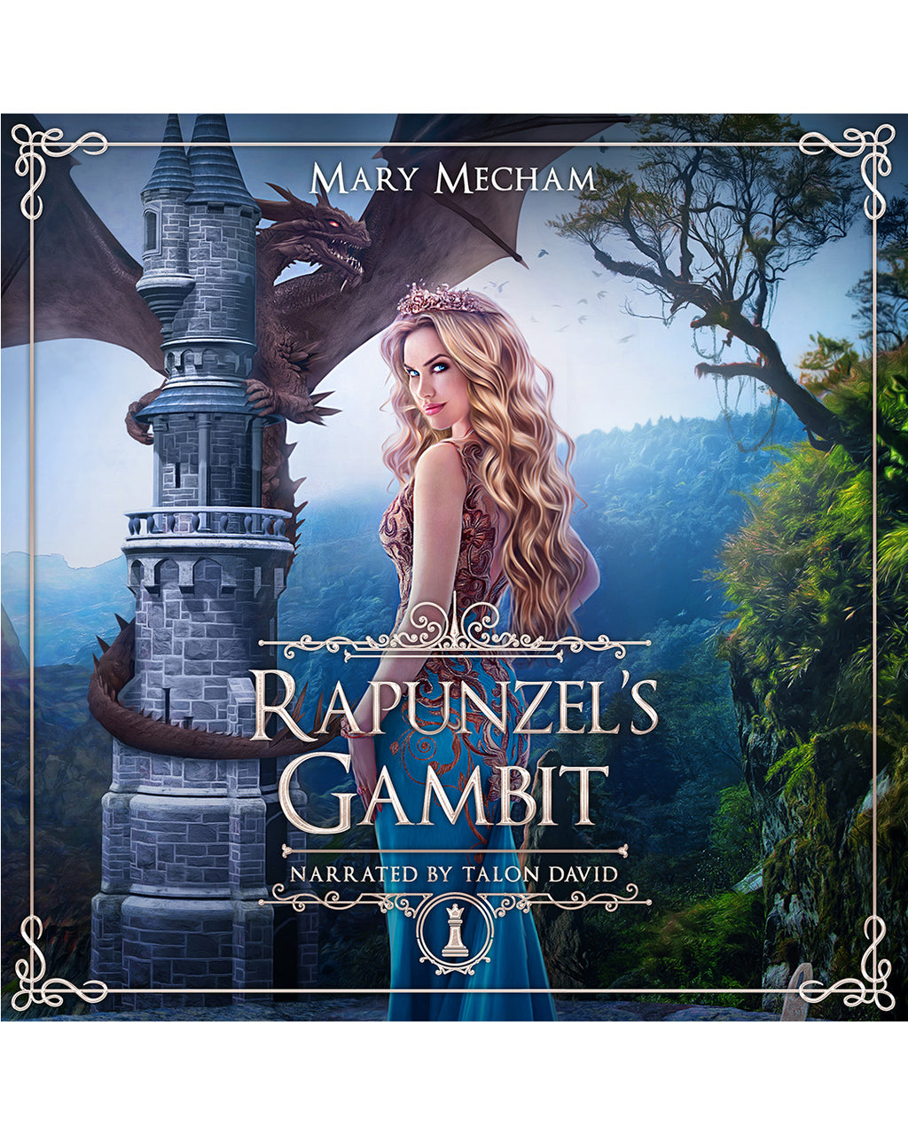 Book cover of 'Rapunzel's Gambit' with a princess and dragon illustration.