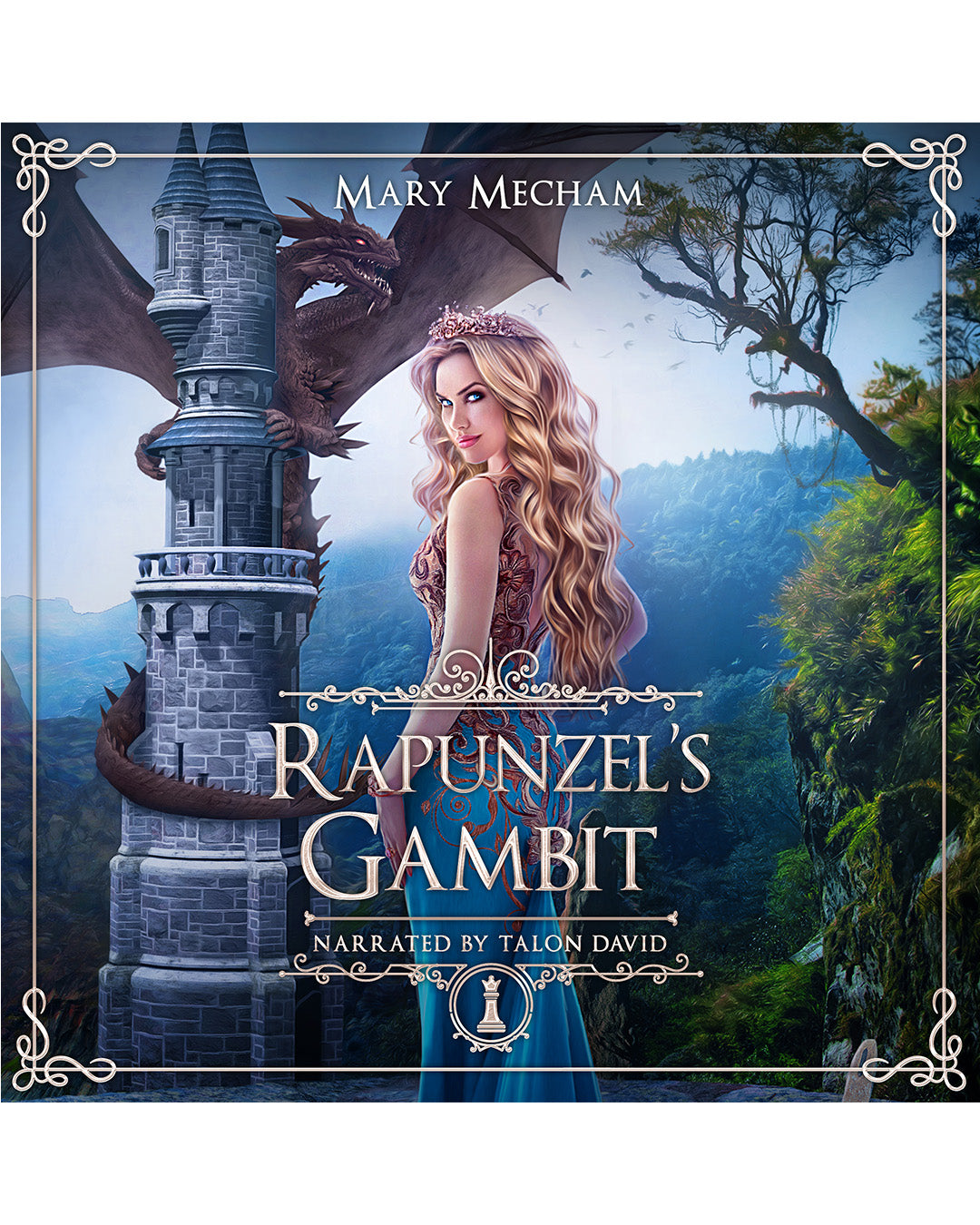 Book cover of 'Rapunzel's Gambit' with a princess and dragon illustration.